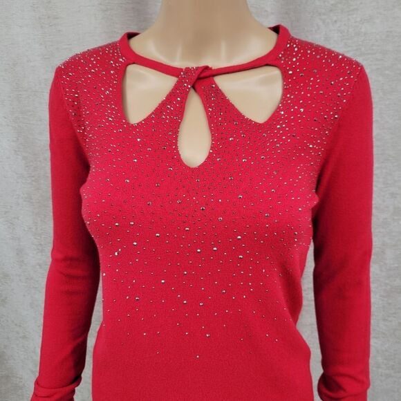 Vila Milano Red Keyhole Sweater with Rhinestones Viscose Wool So Soft - Picture 4 of 9